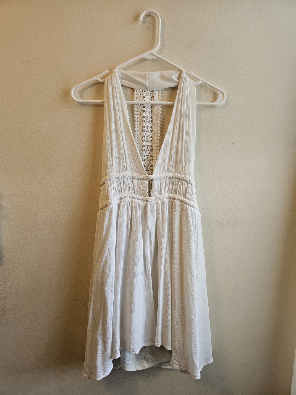 Derek Heart White Crochet-Back Deep V Sundress